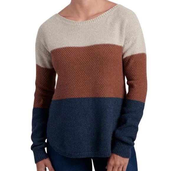 Kuhl Sweaters - Colorblock Sweater in Cream, Brown, and Blue